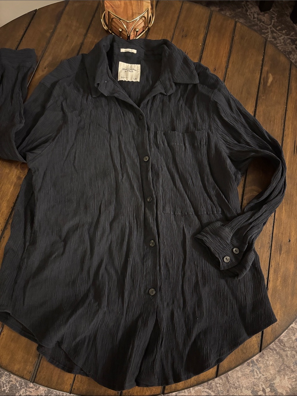 Abercrombie & Fitch Black Crinkled Button-Down Shirt